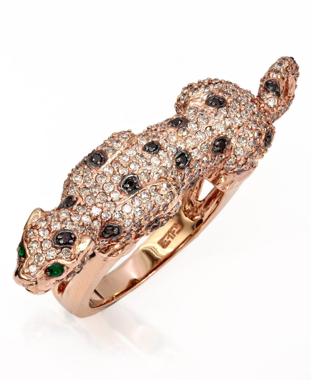 Effy 14K Rose Gold Diamond,Black Diamond,Natural Emerald Ring