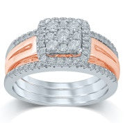 14 Karat White Gold Two Piece Bridal Set Diamond Engagement Rings .75 Ct