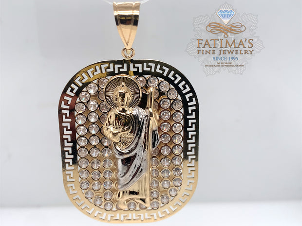 14K SAN JUDAS PENDANT WITH CIR