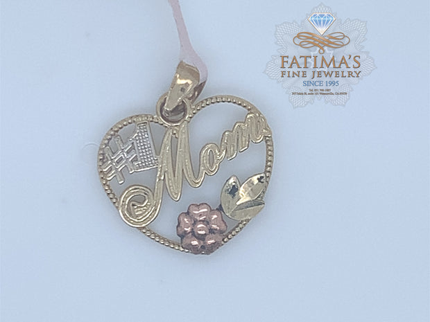 14K Yellow Gold  MOM Heart 1.1