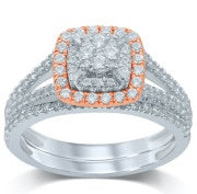 14 Karat White and Rose gold, Pave-Set Diamond Engagement Rings .75 c t