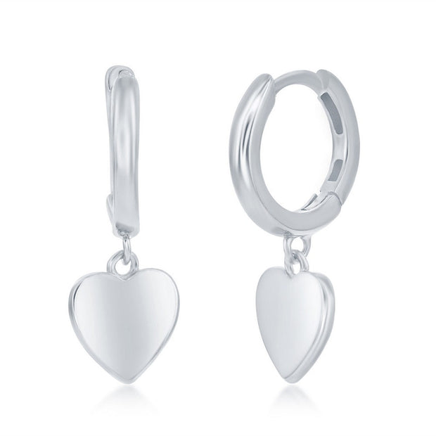 Sterling Silver Heart Charm Huggie Hoop Earrings