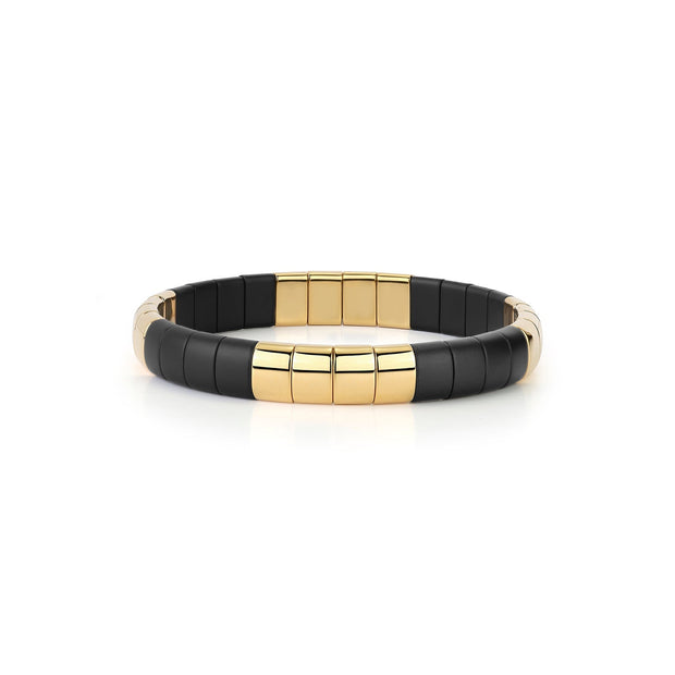 18K Yellow Gold Overlay and Matte Black Ceramic Wide Stretch Bracelet