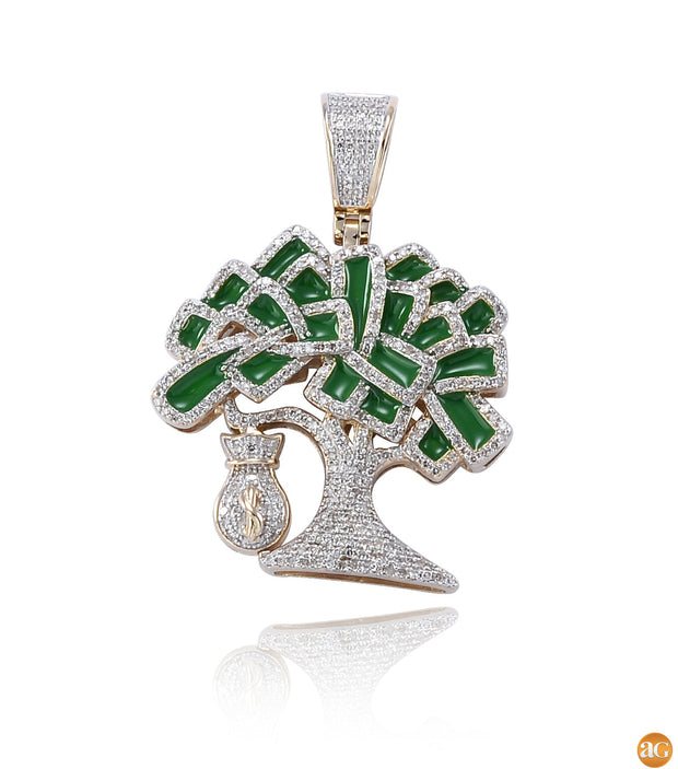 money tree pendant 10KY 0.65CTW DIAMOND MONEY TREE PENDANT WITH GREEN – Fatima's Fine Jewelry