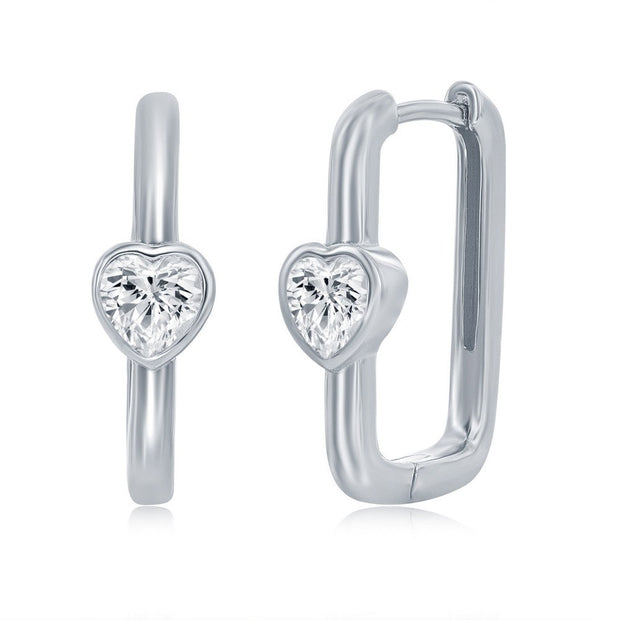 Sterling Silver CZ Heart Rectangle Earrings