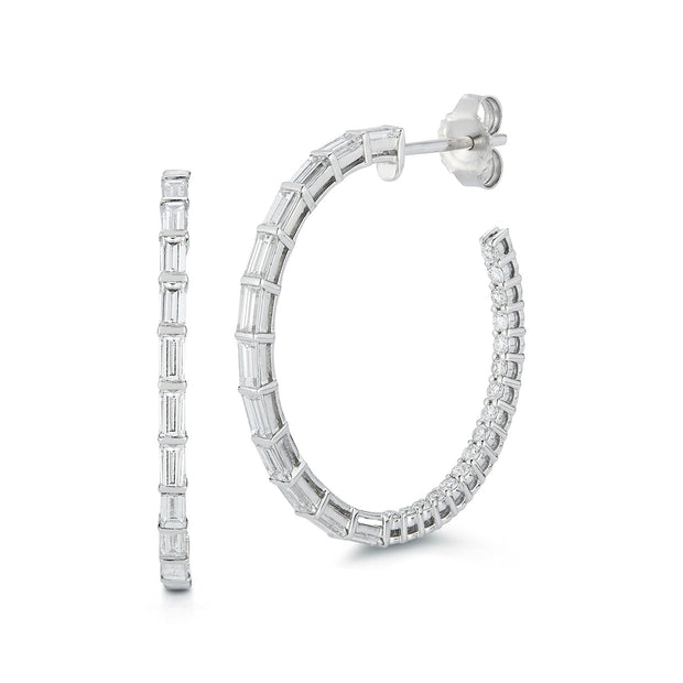 Baguette And Round Diamond Inside Out Hoop Earring