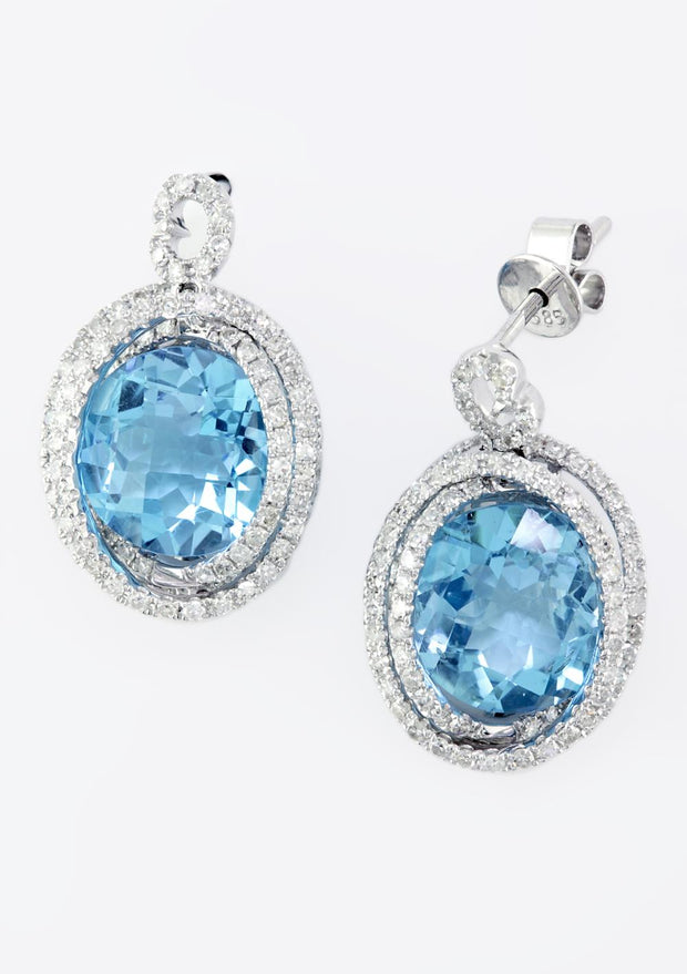 Effy 14K White Gold Diamond and Blue Topaz Earrings