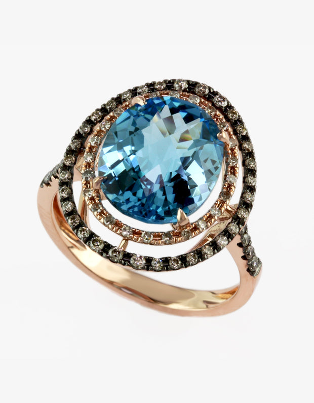Effy 14K Rose Gold Diamond, Brown Diamond And Blue Topaz Ring