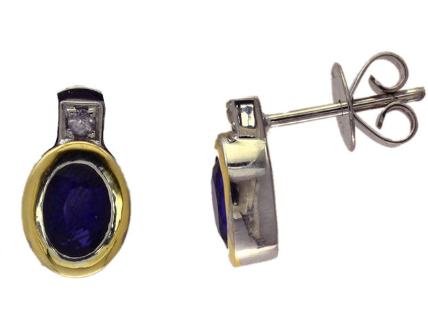 EFFY 925 STERLING SILVER/18K YELLOW GOLD SAPPHIRE,WHITE SAPPHIRE EARRINGS