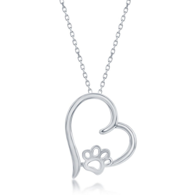 Sterling Silver Heart Paw Print Pendant