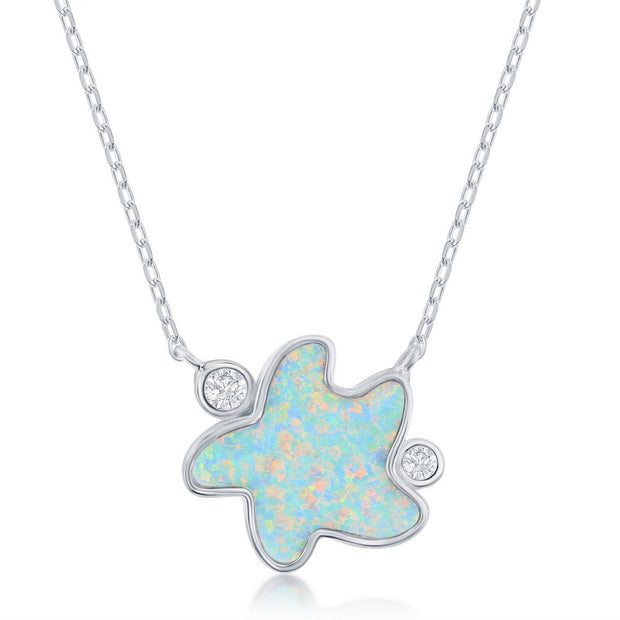 Sterling Silver White Inaly Opal & CZ Starfish Necklace