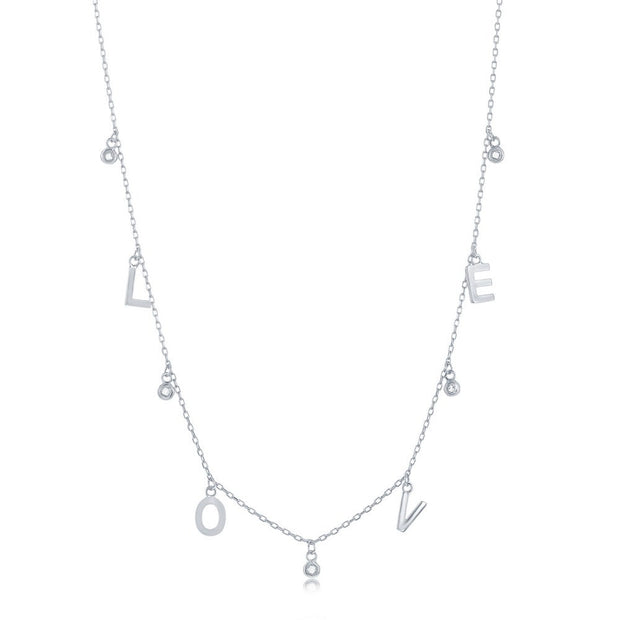 Sterling Silver 'LOVE' & CZ Charms Necklace