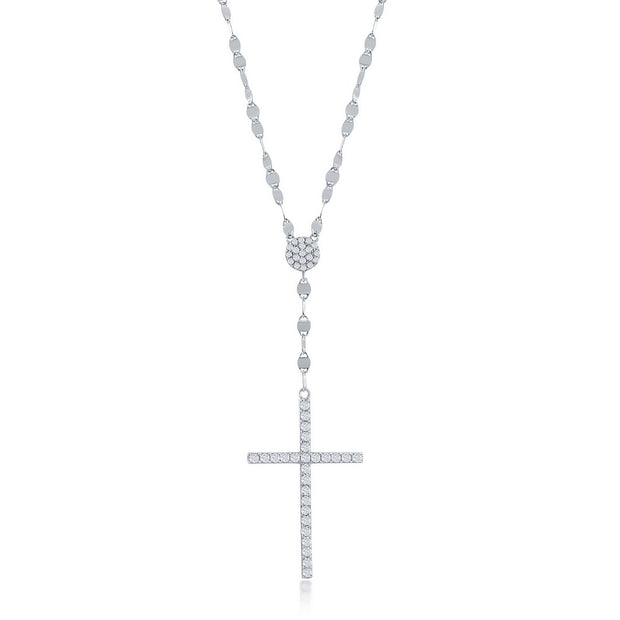 Sterling Silver CZ Cross Mirror Chain Necklace