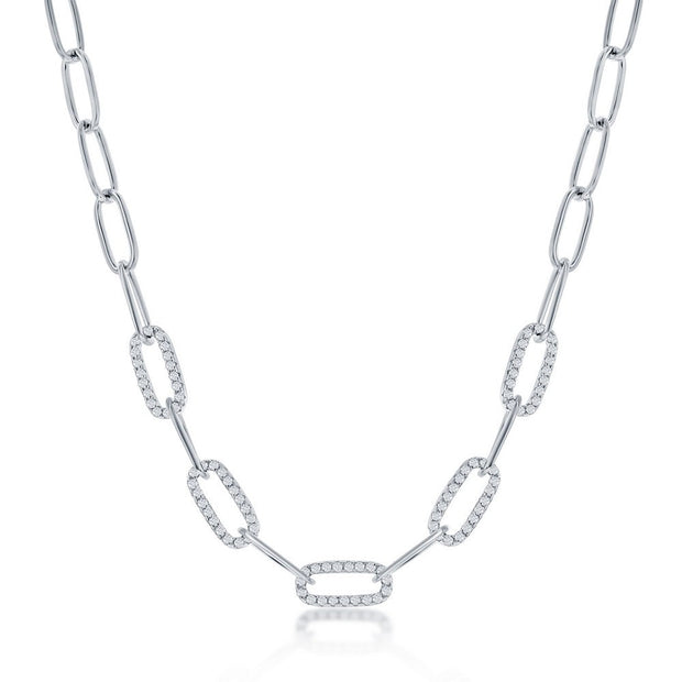 Sterling Silver 5mm CZ Paperclip Necklace