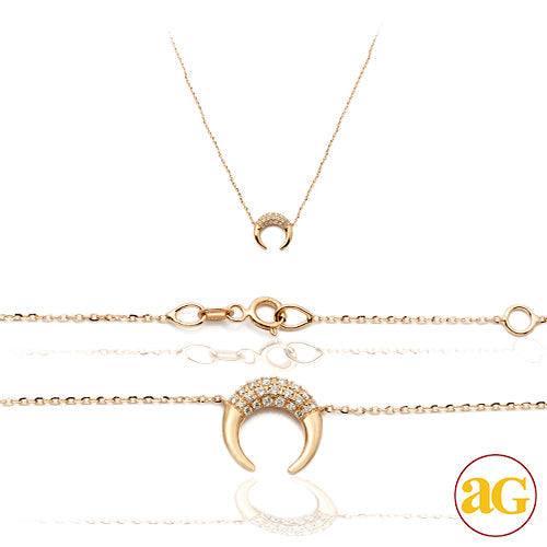 14KY 0.15CTW DIAMOND NECKLACE - FLAT CRESCENT