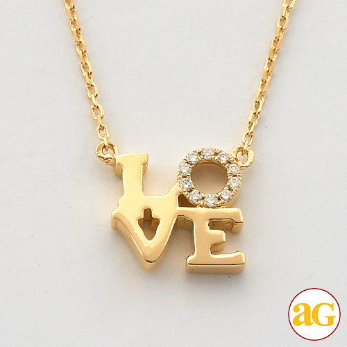 14KY 0.05CTW DIAMOND SQUARE SHAPED "LOVE" NECKLACE