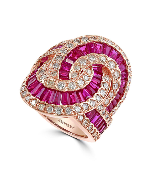Effy 14K Rose Gold Diamond,Natural Ruby Ring