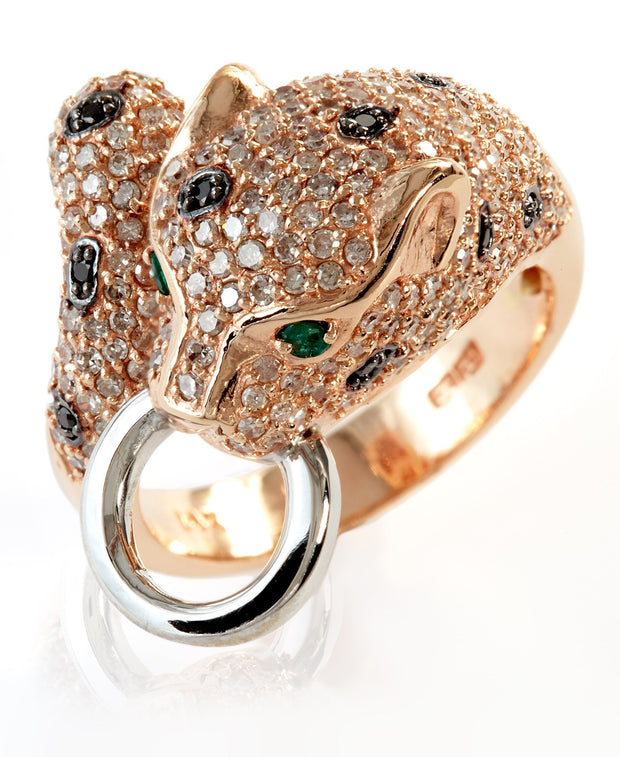 Effy 14K White and Rose Gold Diamond,Black Diamond,Natural Emerald Ring