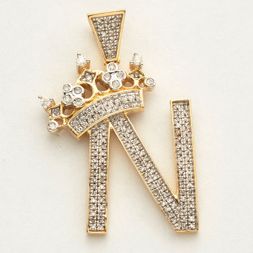 10KY 0.45CTW DIAMOND INITIAL WITH CROWN PENDANT -