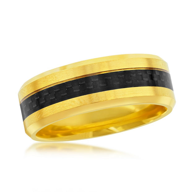 Titanium & Carbon Fiber Men's Ring with 14k Gold Inlay