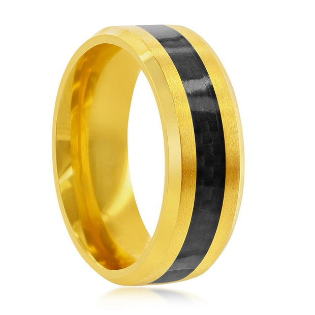 Stainless Steel Gold w/ Black Carbon Fiber Ring
