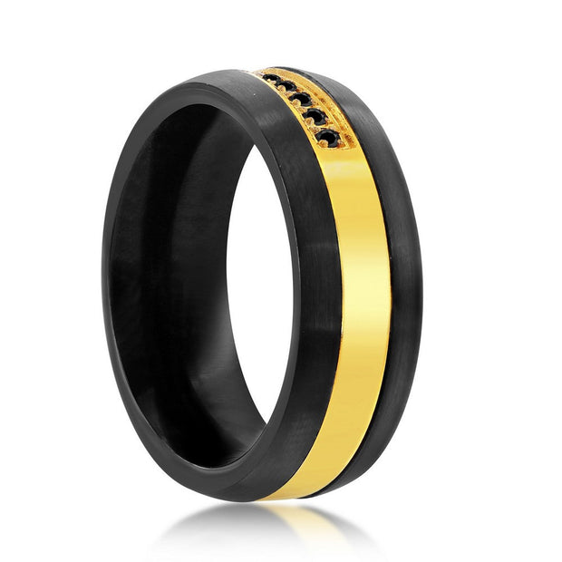 Black & Gold w/ Black CZ Tungsten Ring