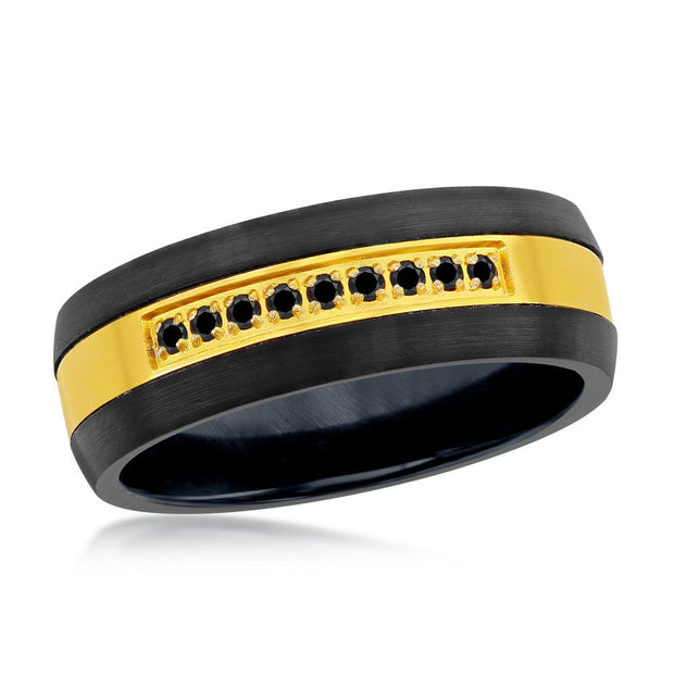 Black & Gold w/ Black CZ Tungsten Ring