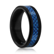 Black Tungsten Ring W/ Blue Carbon Fiber