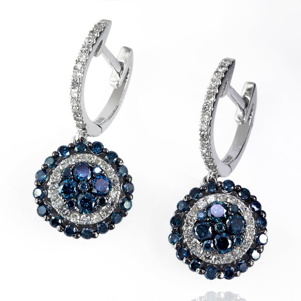 Effy 14K White Gold Diamond,Blue Diamond, Earrings