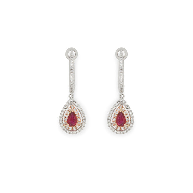 Effy 14K-W/R Diamond, Natural Ruby Earrings