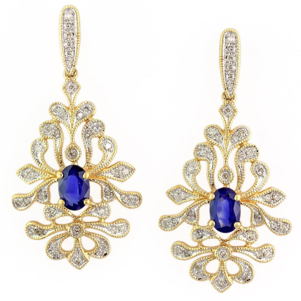 Effy 14K Yellow Gold Diamond,Natural Sapphire Earrings