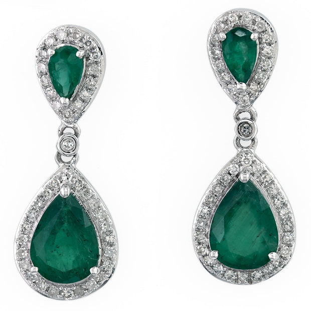 Effy 14K White Gold Diamond,Natural Emerald Earrings