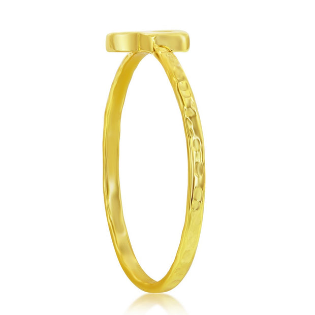Sterling Silver 'P' Initial Hammered Band Ring - Gold Plated