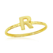 Sterling Silver 'R' Initial Hammered Band Ring - Gold Plated