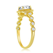 Sterling Silver Round Pave Halo CZ Engagement Ring - Gold Plated
