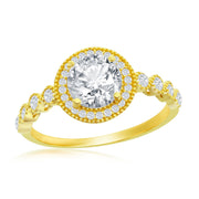 Sterling Silver Round Pave Halo CZ Engagement Ring - Gold Plated