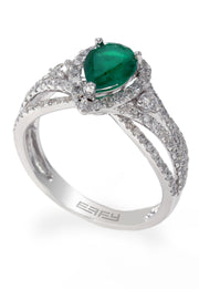 Effy 14K White Gold Diamond,Natural Emerald Ring