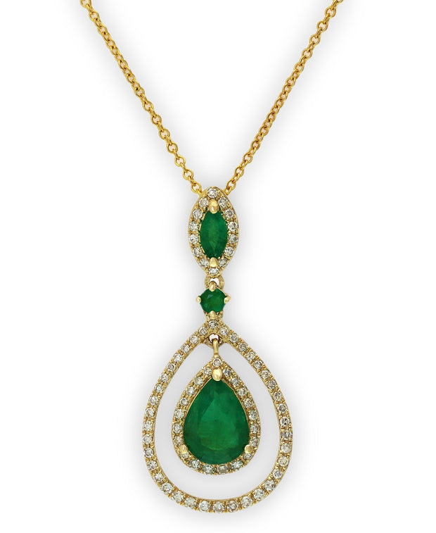 Effy 14K Yellow Gold Diamond,Natural Emerald Pendant