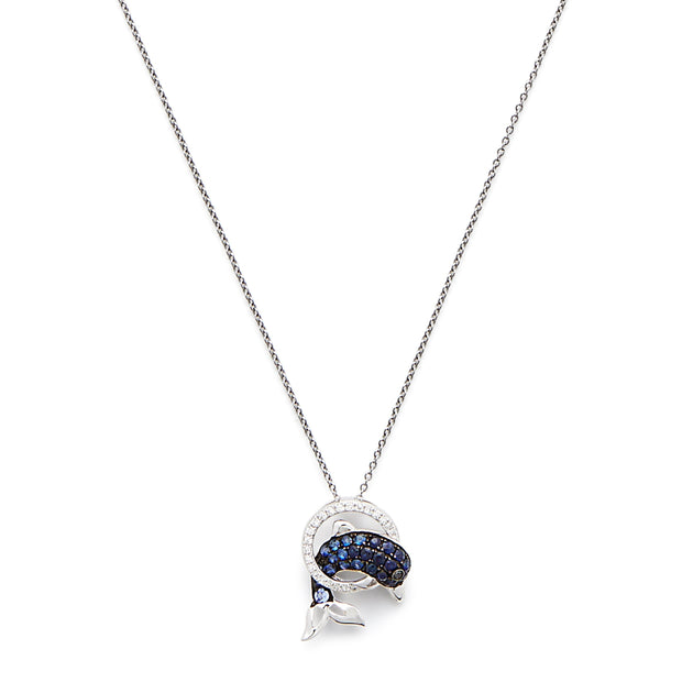 Effy 14K White Gold Diamond, Black Diamond, Natural Sapphire Pendant